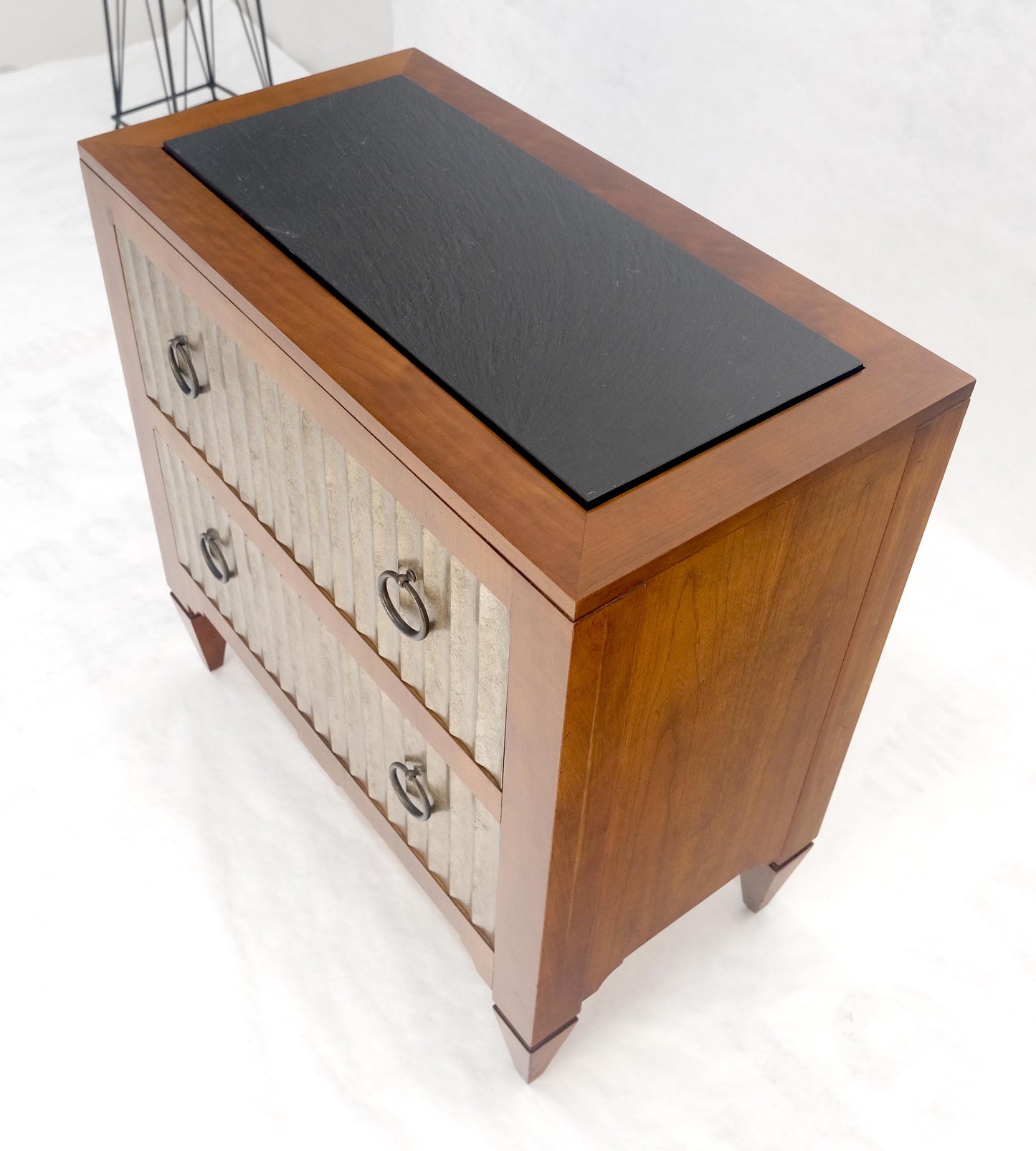 EstablishedLines Baker Slate Top Silver Leaf Scallop Front Two Drawers Night Stand End Table MINT