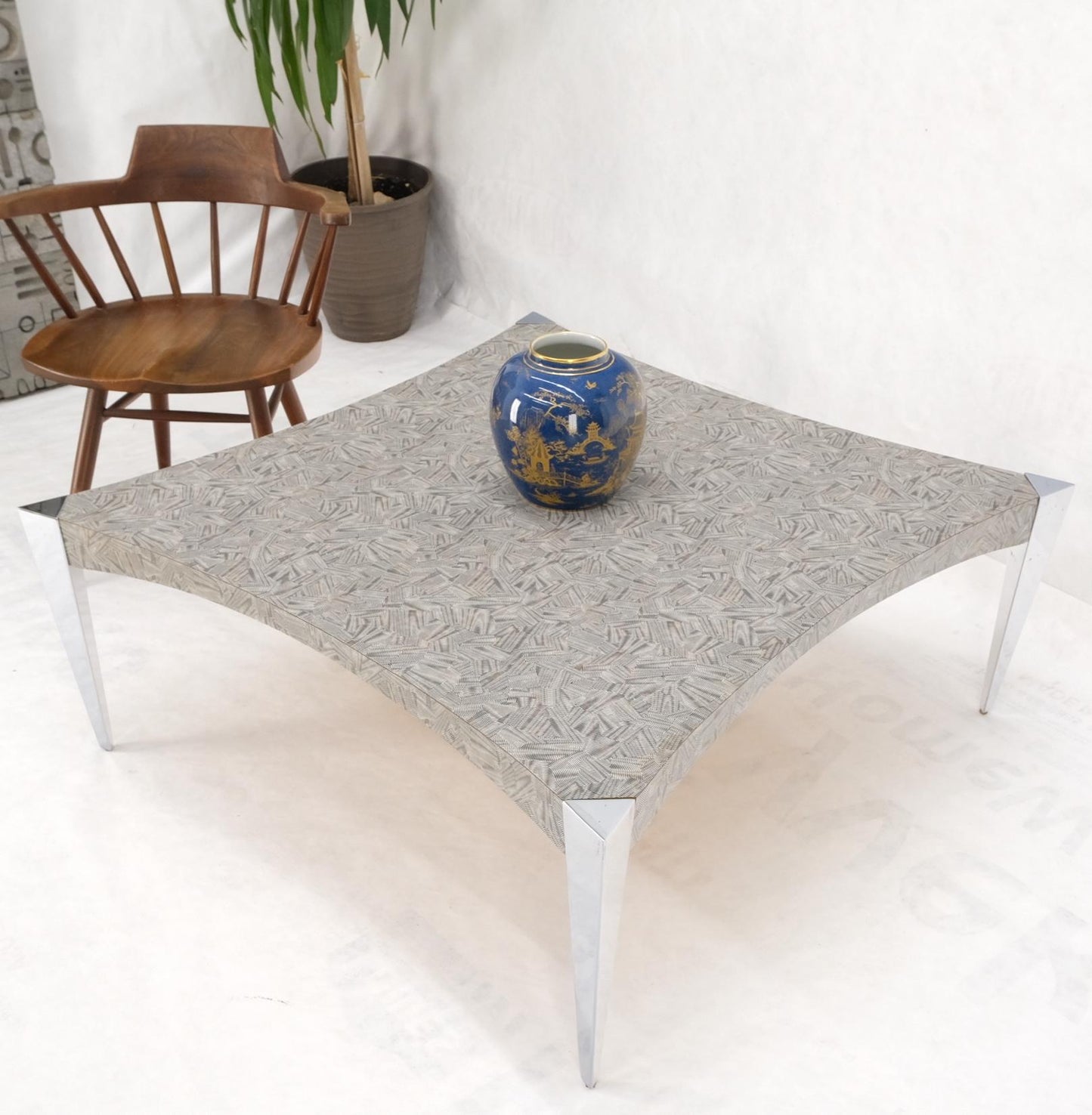 EstablishedLines Square Concave Sides Tapered Triangle Aluminum Legs Coffee Table Scratch Coat
