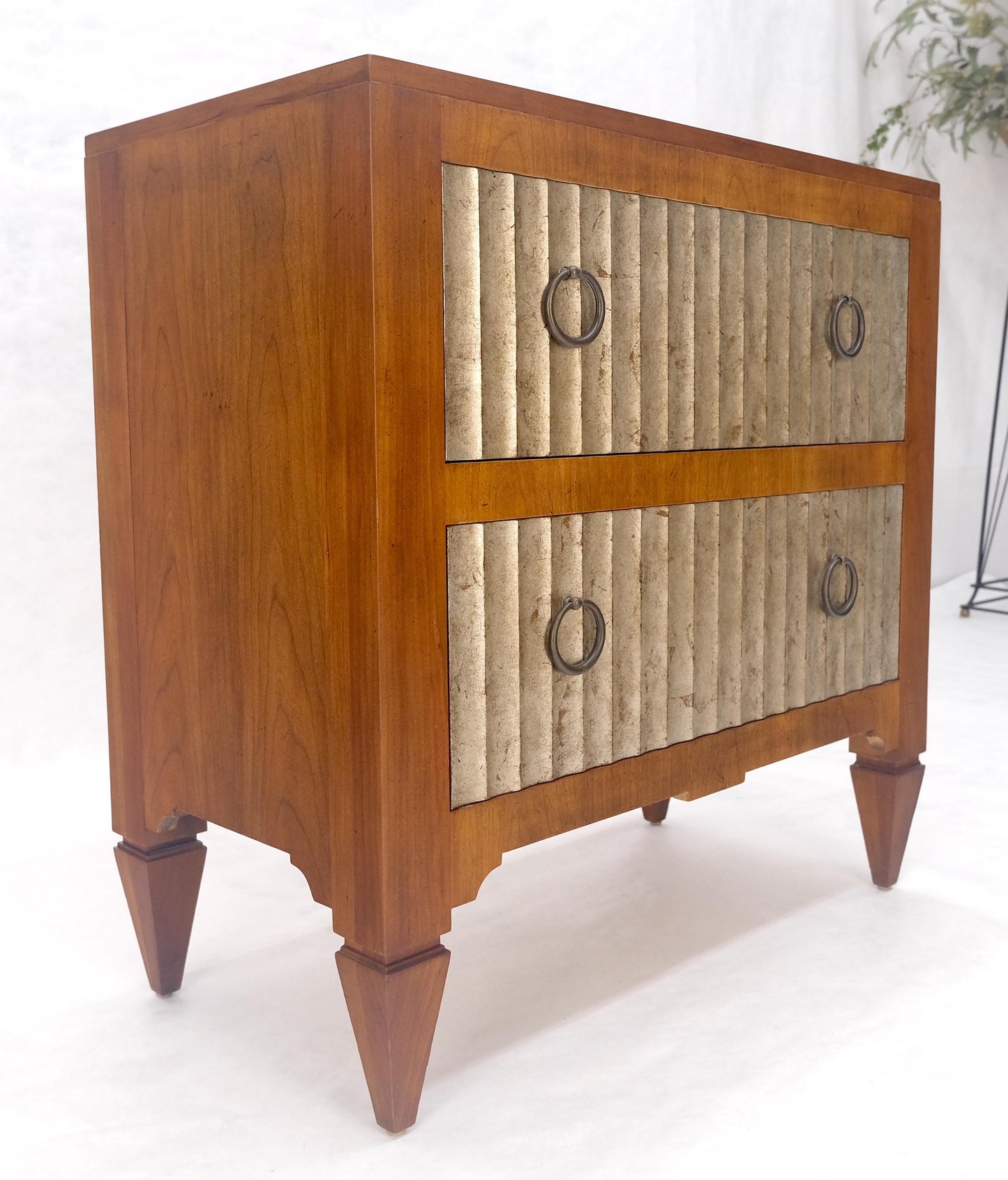 EstablishedLines Baker Slate Top Silver Leaf Scallop Front Two Drawers Night Stand End Table MINT