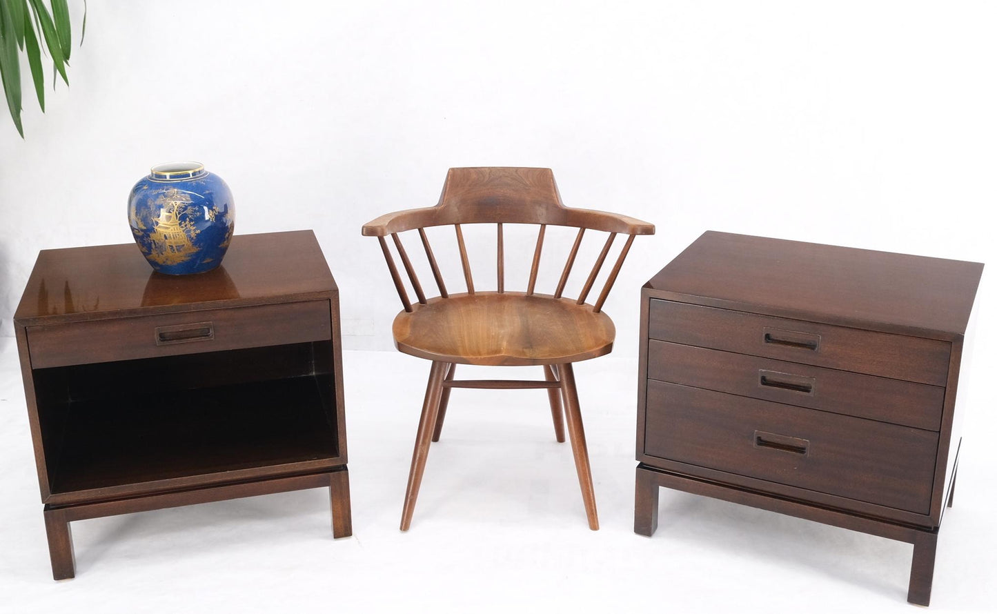 EstablishedLines Harvey Probber Non Matching Pair of Walnut 3 Drawers Nightstands End Tables