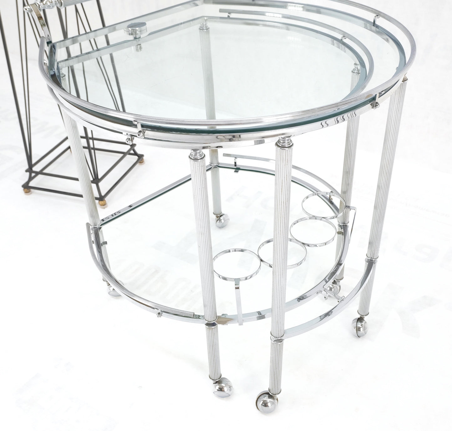 EstablishedLines Round Chrome Mid-Century Modern Bauhaus Glass Top Serving Cart on Wheels Mint!