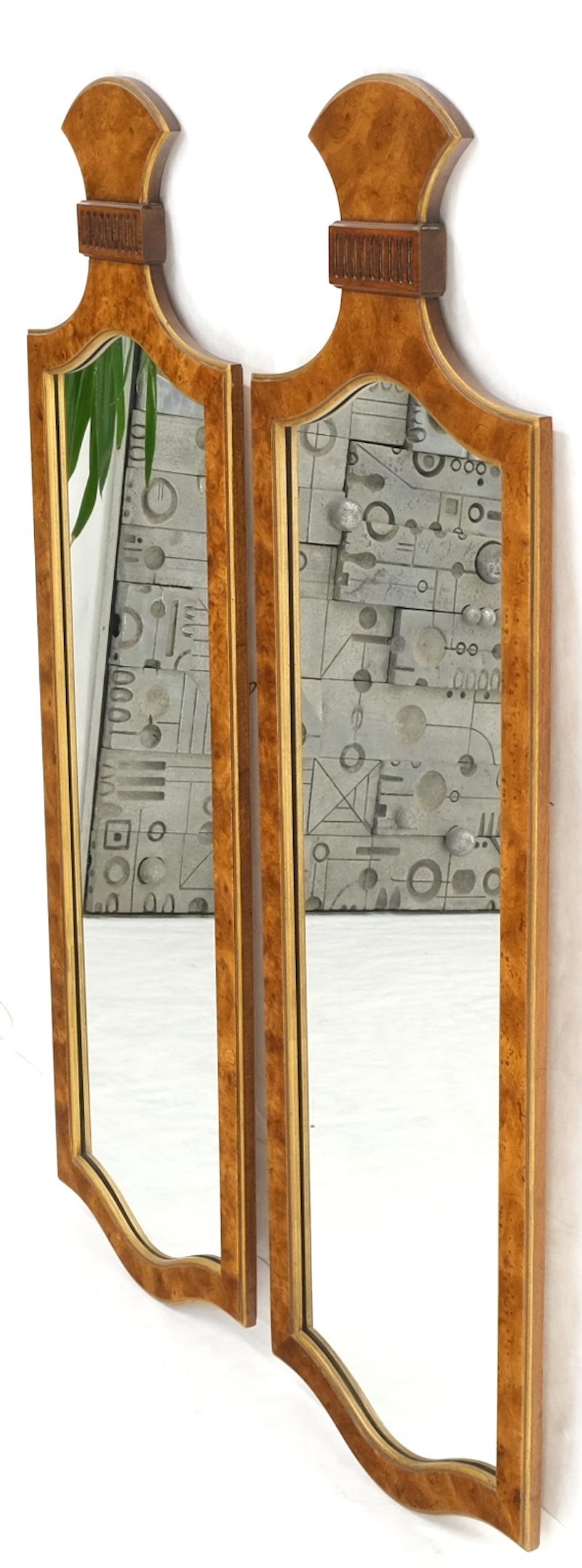 EstablishedLines Pair of Decorative Figural Shape Burl Wall Mirrors Mid Century Modern Mint