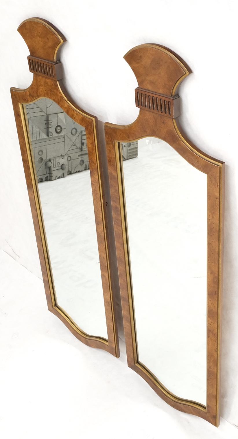 EstablishedLines Pair of Decorative Figural Shape Burl Wall Mirrors Mid Century Modern Mint