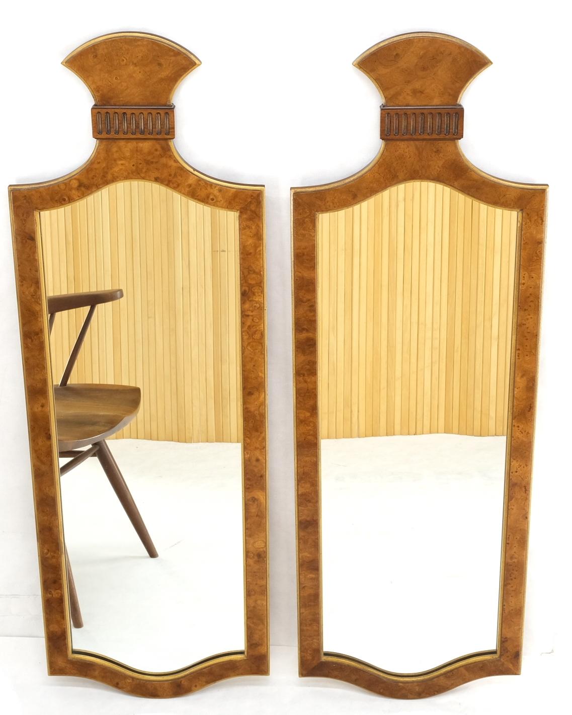EstablishedLines Pair of Decorative Figural Shape Burl Wall Mirrors Mid Century Modern Mint