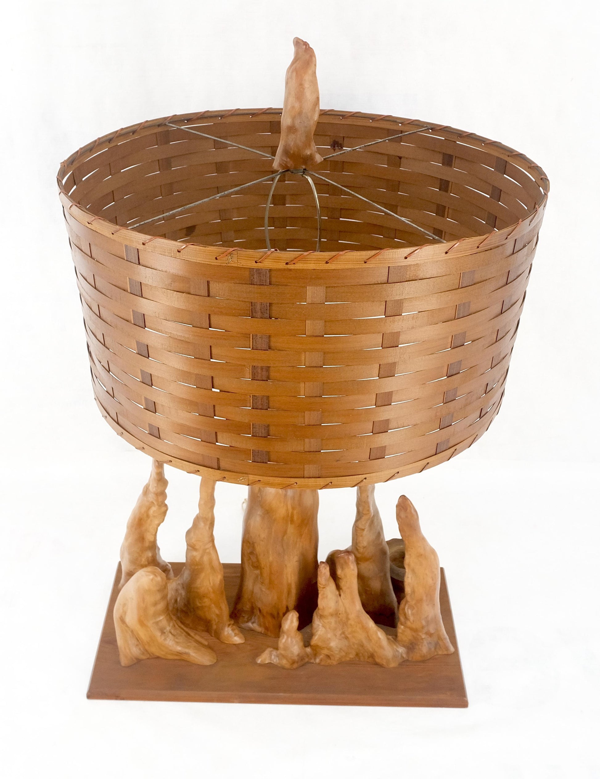 EstablishedLines Mid Century Cypres Root Driftwood Style Backet Weave Shape Shade Table Lamp MINT