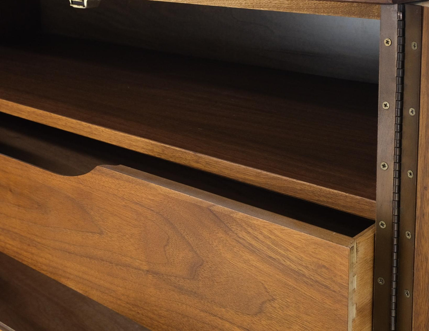 EstablishedLines Light Medium Walnut Gentleman's High Chest Dresser Cabinet Mid-Century Modern