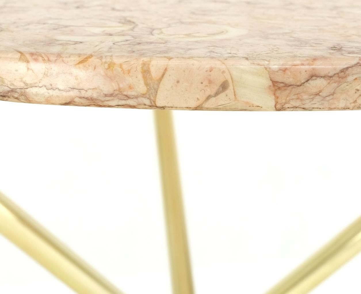EstablishedLines Machined Brass Tripod Base Rouge Round Marble Top Center Side Occasional Table