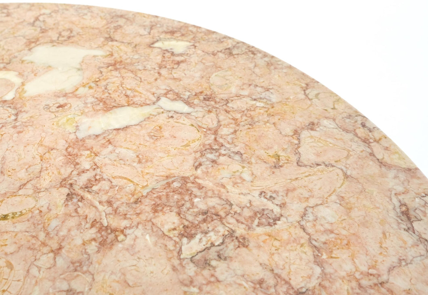 EstablishedLines Machined Brass Tripod Base Rouge Round Marble Top Center Side Occasional Table