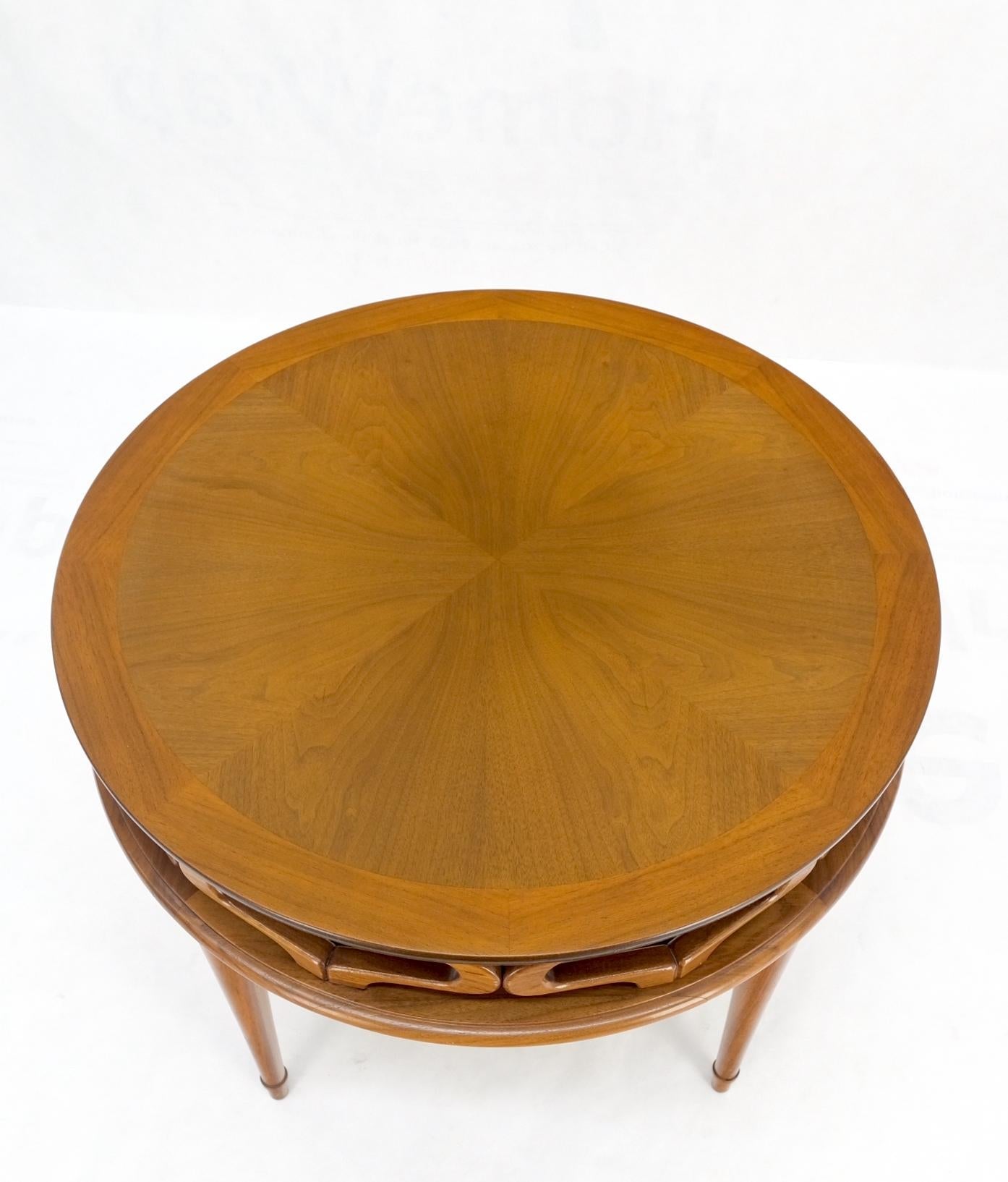 EstablishedLines Pierced Caved Ornament Round Walnut Banded Mid-Century Modern Side End Table