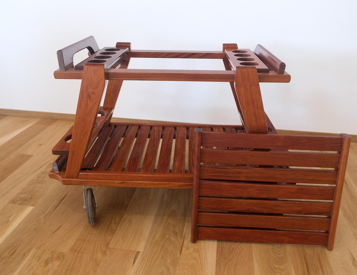 EstablishedLines Tricomfort Solid Rosewood Large Wheel Outdoor Indoor Serving Cart Made in France