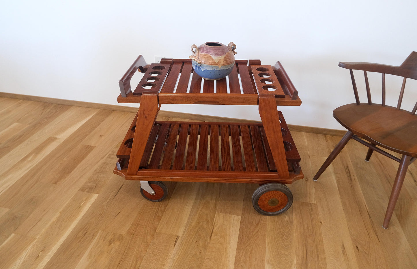 EstablishedLines Tricomfort Solid Rosewood Large Wheel Outdoor Indoor Serving Cart Made in France
