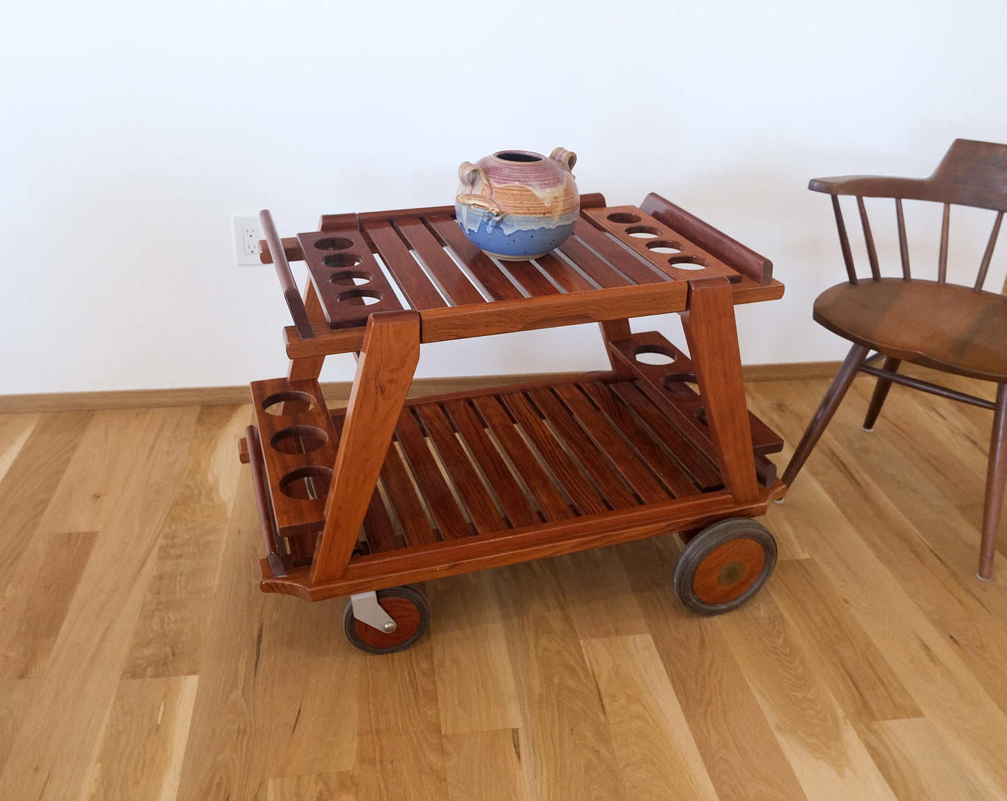 EstablishedLines Tricomfort Solid Rosewood Large Wheel Outdoor Indoor Serving Cart Made in France