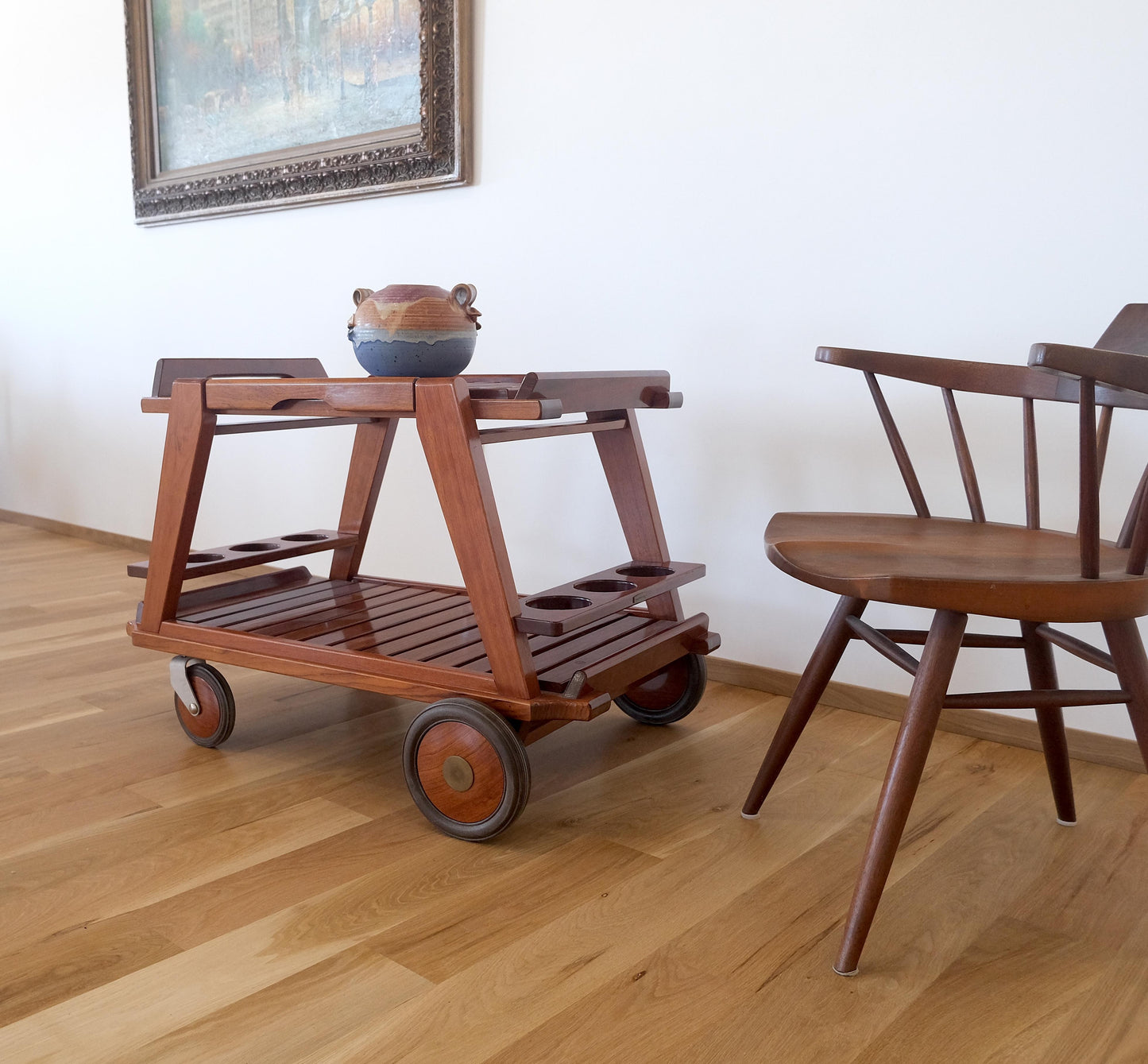 EstablishedLines Tricomfort Solid Rosewood Large Wheel Outdoor Indoor Serving Cart Made in France