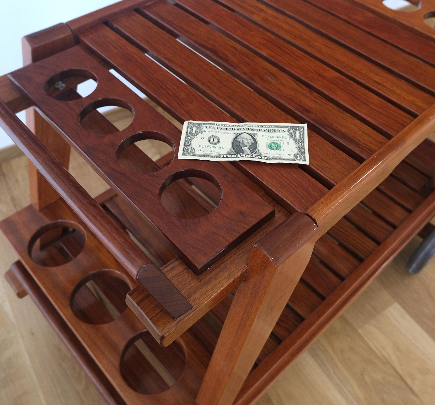 EstablishedLines Tricomfort Solid Rosewood Large Wheel Outdoor Indoor Serving Cart Made in France