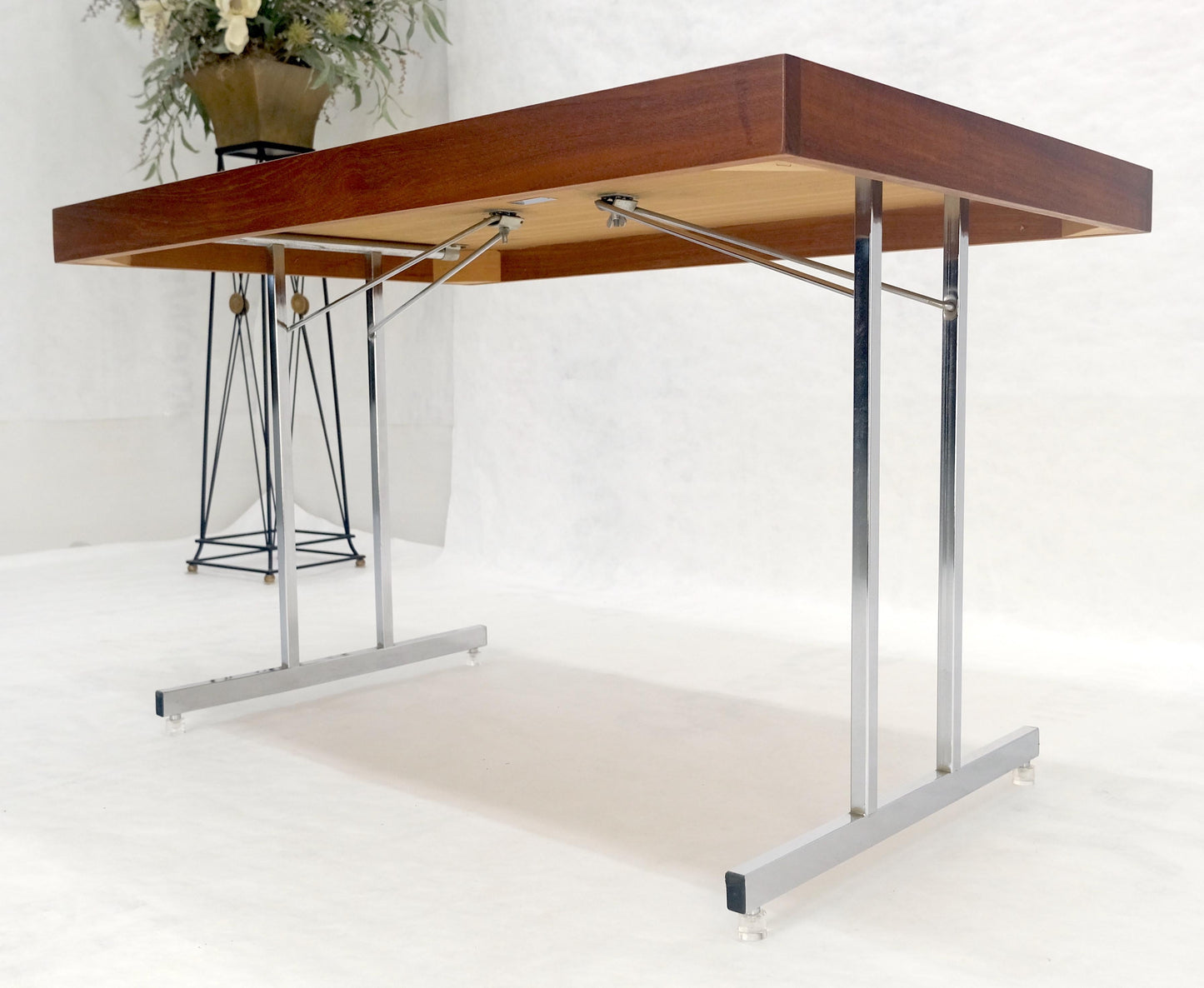 EstablishedLines Danish Mid Century Modern Teak Top Chrome Legs Folding Desk Mint