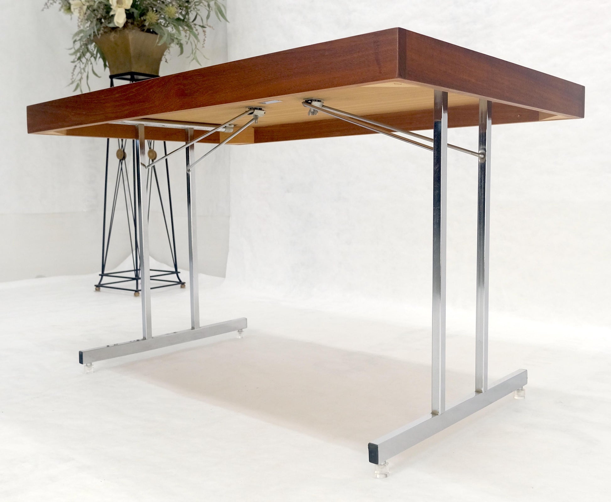 EstablishedLines Danish Mid Century Modern Teak Top Chrome Legs Folding Desk Mint