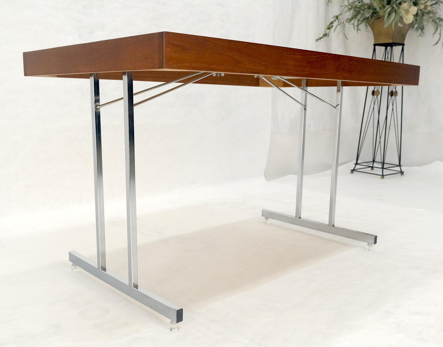 EstablishedLines Danish Mid Century Modern Teak Top Chrome Legs Folding Desk Mint