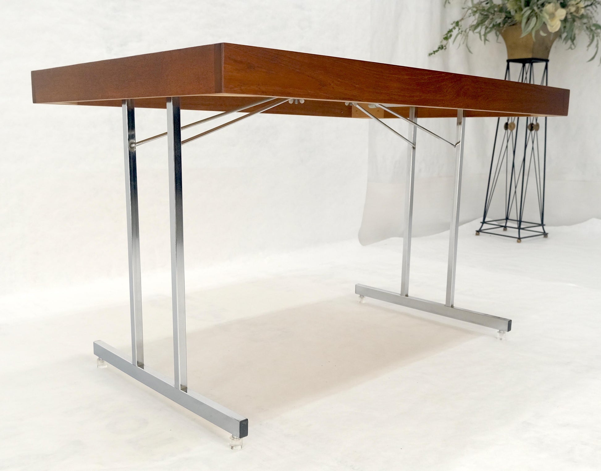 EstablishedLines Danish Mid Century Modern Teak Top Chrome Legs Folding Desk Mint