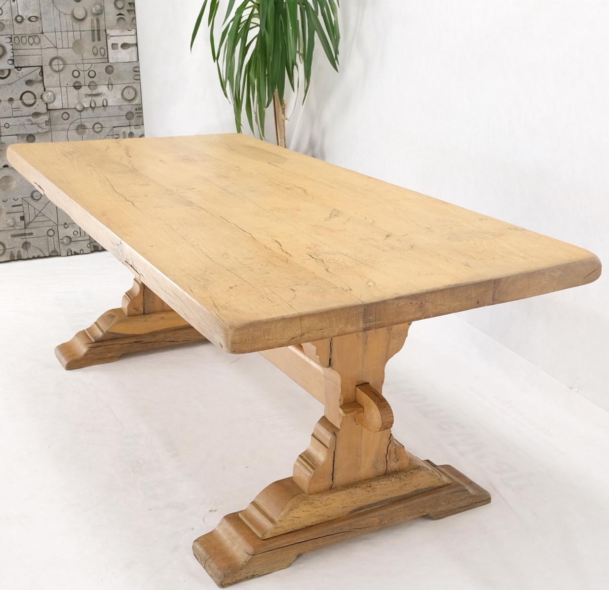EstablishedLines Large Antique Solid Oak Slab Top Trestle Farm Dining Conference Table