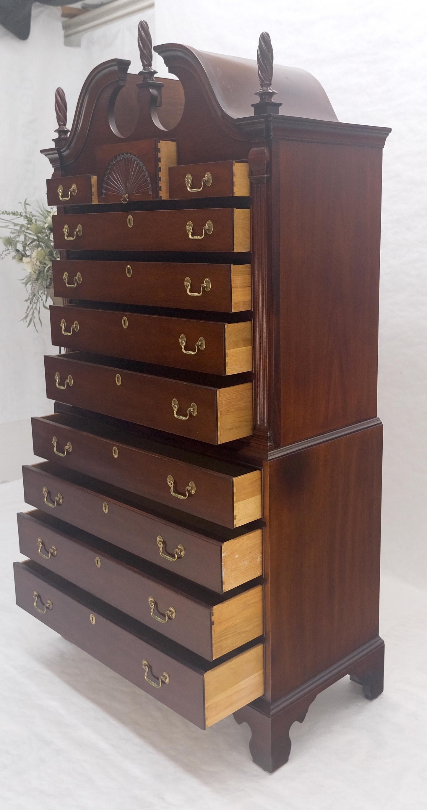 EstablishedLines Mahagony 83" Tall 11 Drawers Finials Highboy Chest Dresser Chippendale MINT