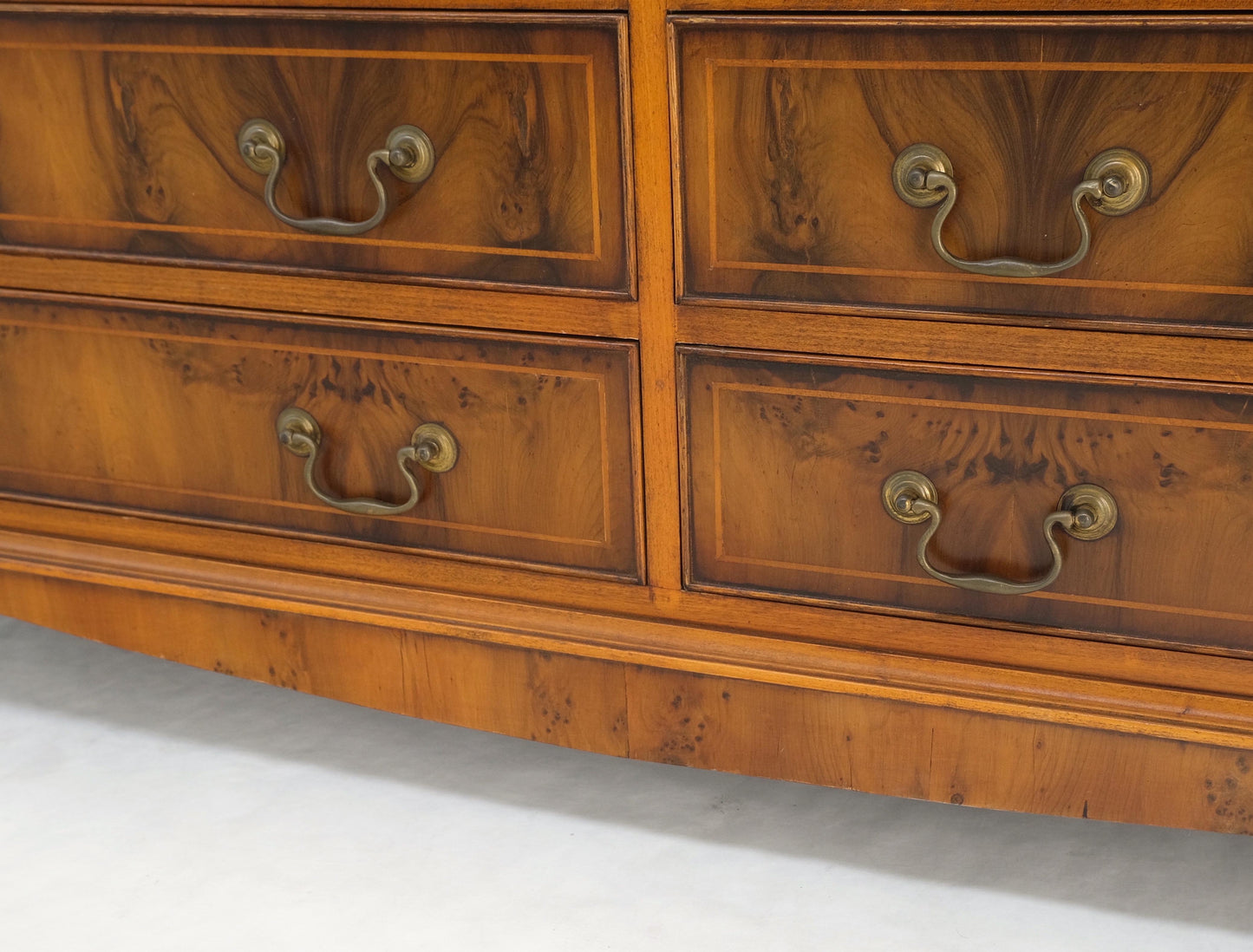 EstablishedLines Yew Wood Long 9 Drawers Long Pencil Inlaid Dresser Credenza Brass Drops MINT!