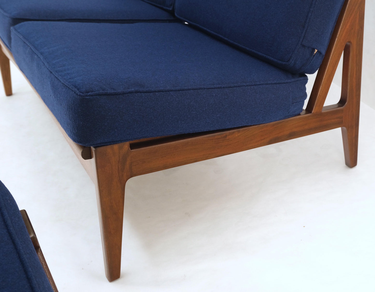 EstablishedLines Danish Mid-Century Modern New Upholstery Walnut Frames Sofa & Chair Set Mint!