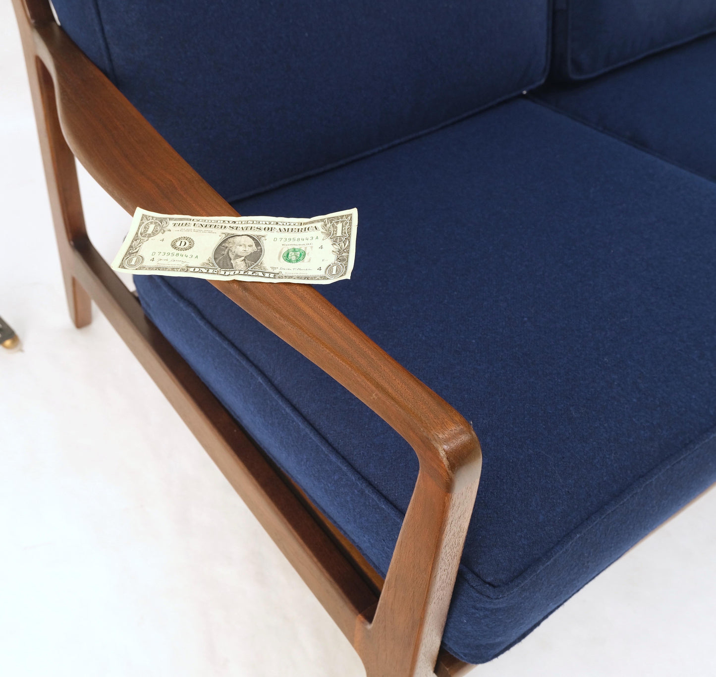 EstablishedLines Danish Mid-Century Modern New Upholstery Walnut Frames Sofa & Chair Set Mint!