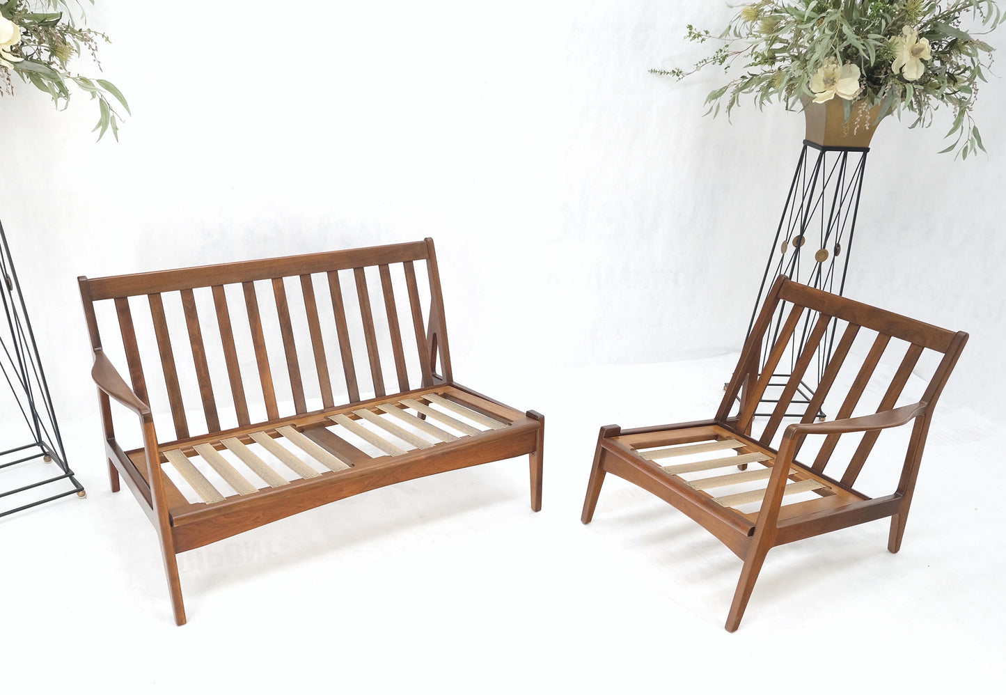 EstablishedLines Danish Mid-Century Modern New Upholstery Walnut Frames Sofa & Chair Set Mint!