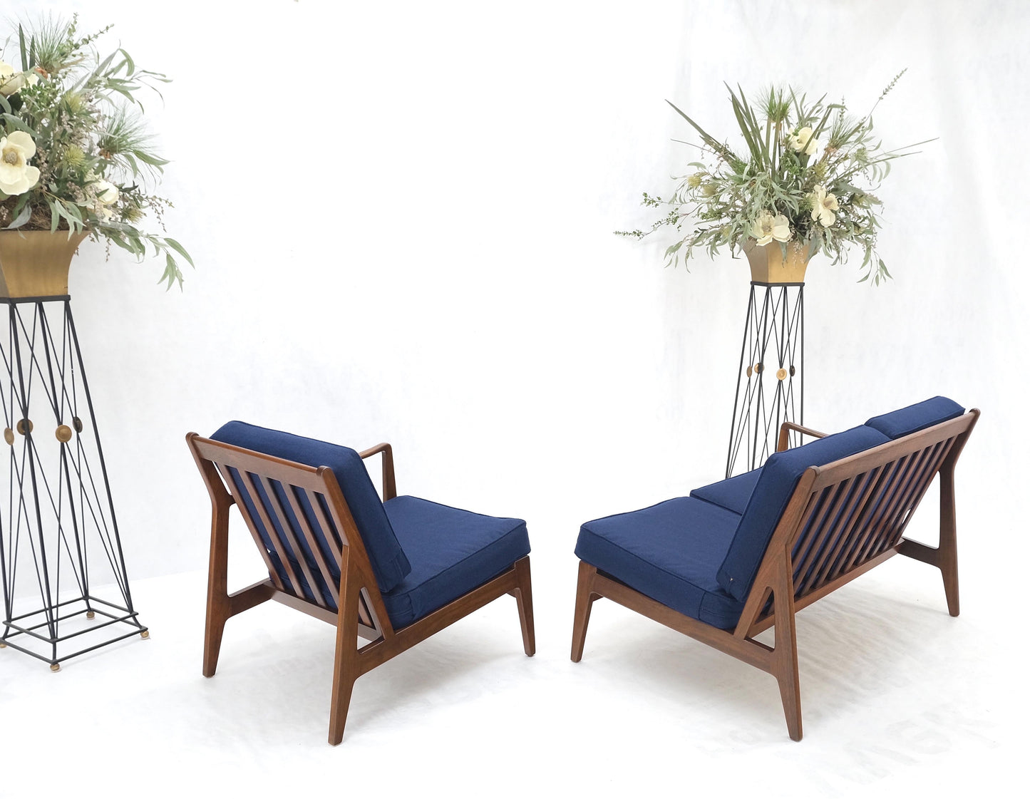 EstablishedLines Danish Mid-Century Modern New Upholstery Walnut Frames Sofa & Chair Set Mint!