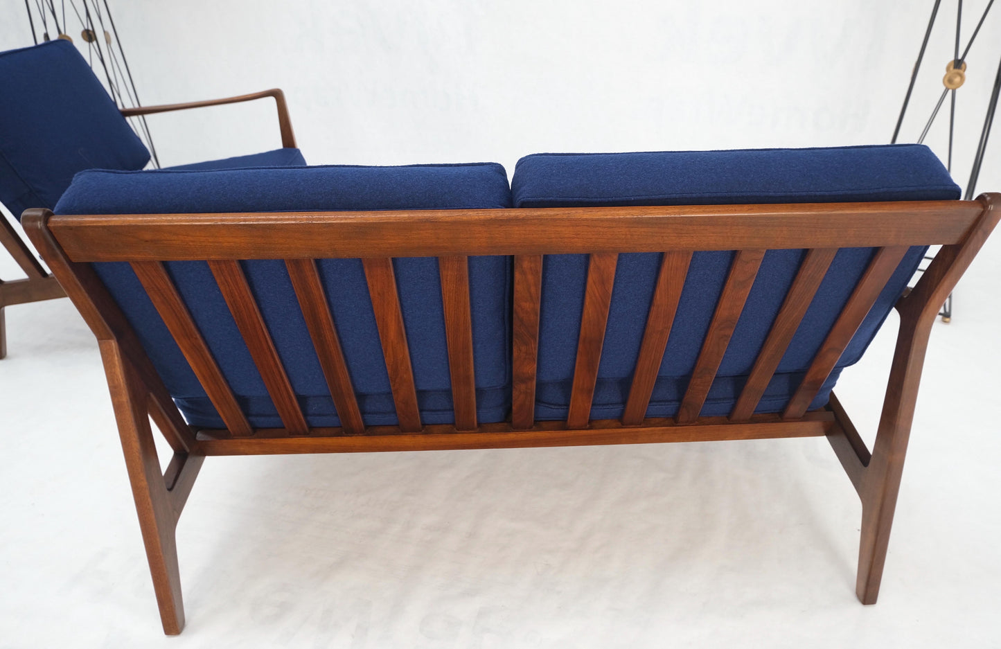 EstablishedLines Danish Mid-Century Modern New Upholstery Walnut Frames Sofa & Chair Set Mint!