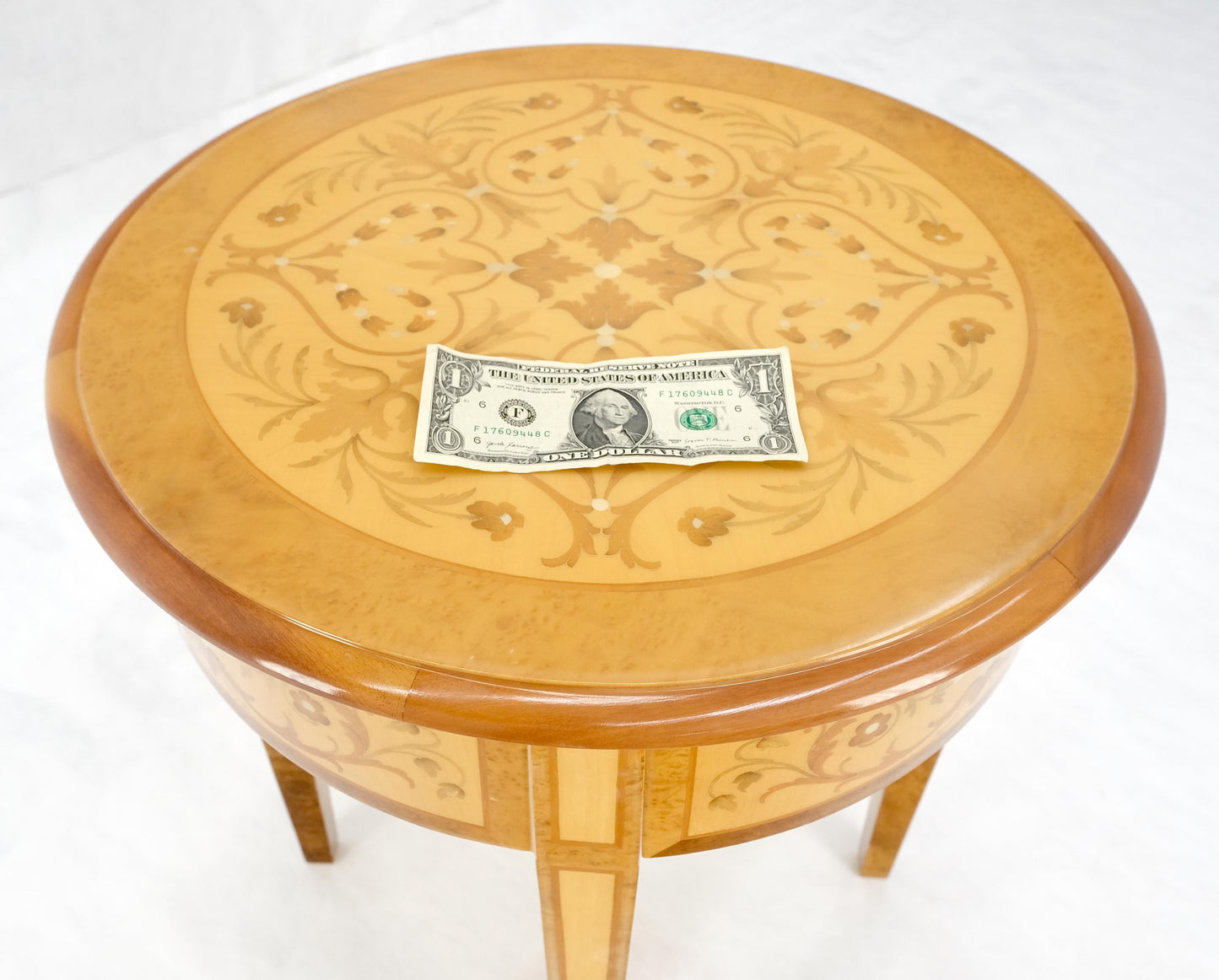 EstablishedLines Round 20" in Diameter Inlayed One Drawer Burl Wood Tapered Legs Stand End Table