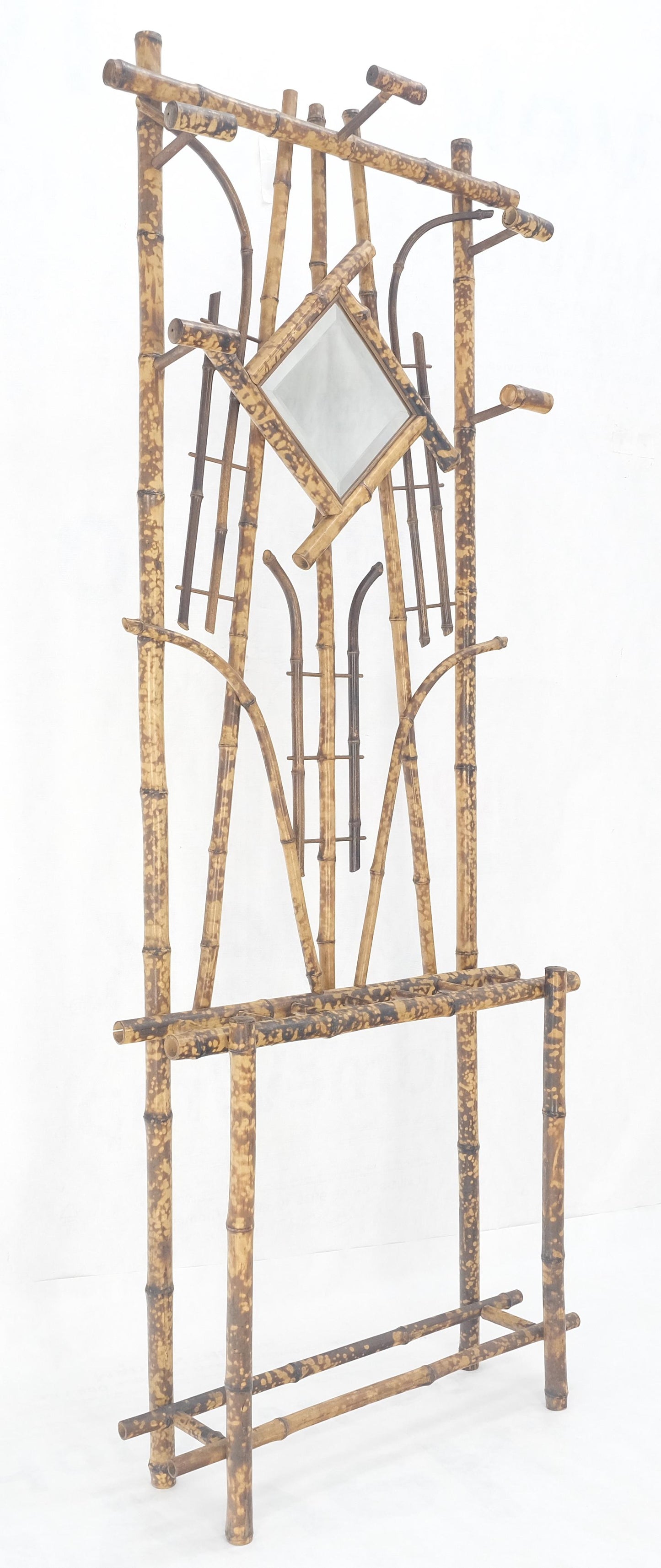 EstablishedLines Burnt Bamboo Decorative Wall Coat Rack Mirror Umbrella Stand MINT!