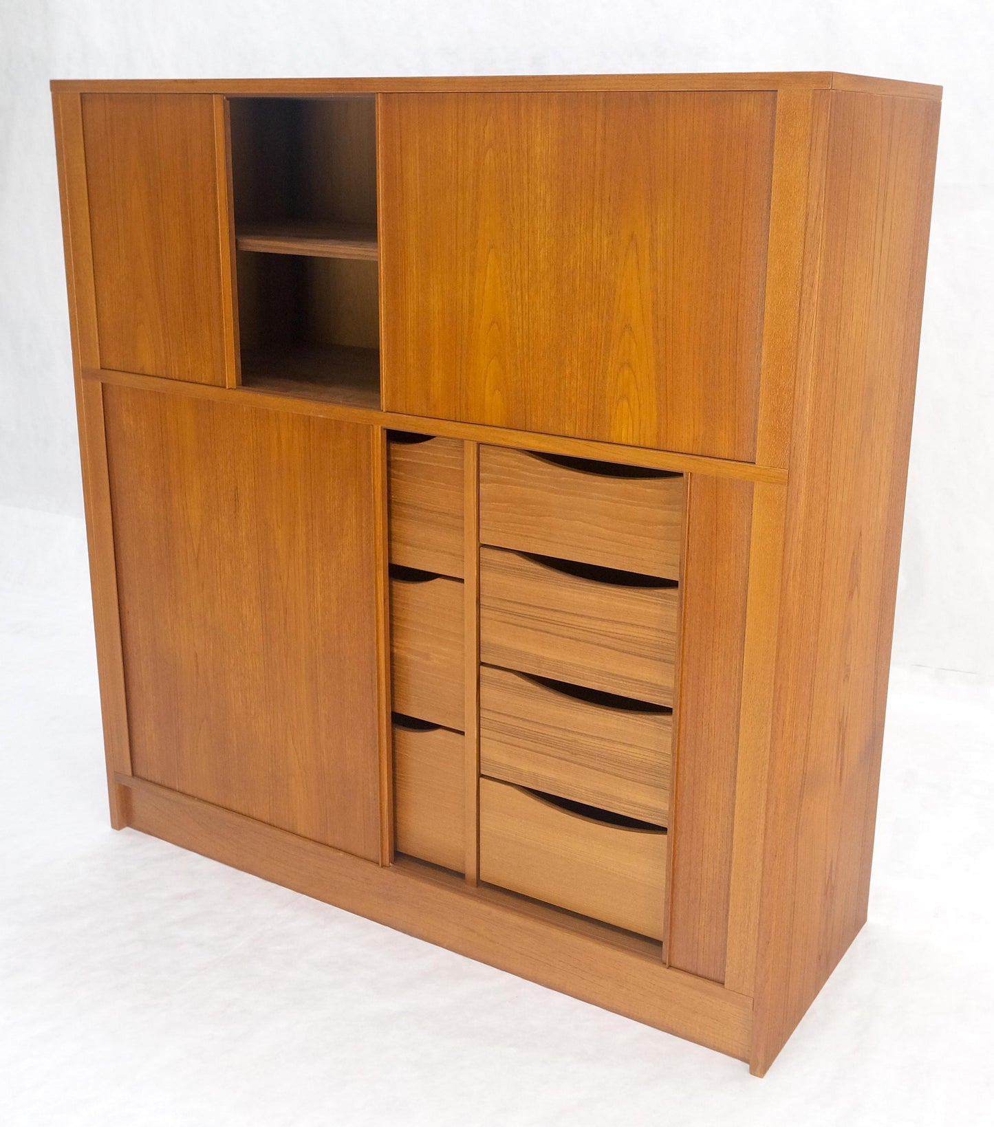 EstablishedLines Danish Teak Tambour Doors 9 Drawers Dresser High Boy Chest Credenza Cabinet MINT