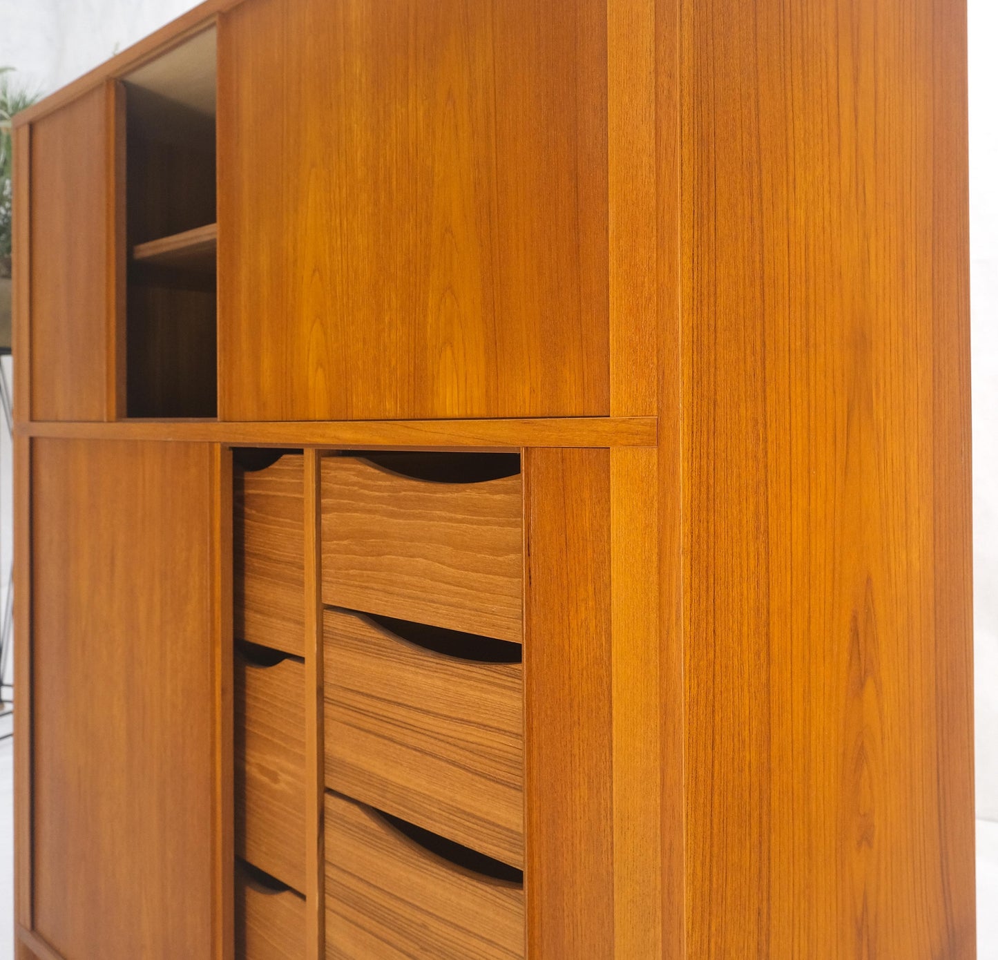 EstablishedLines Danish Teak Tambour Doors 9 Drawers Dresser High Boy Chest Credenza Cabinet MINT