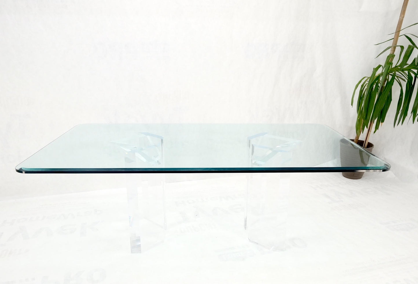 EstablishedLines Magnificent Lucite Pedestals Base Glass Top Dining Conference Table 7' Long