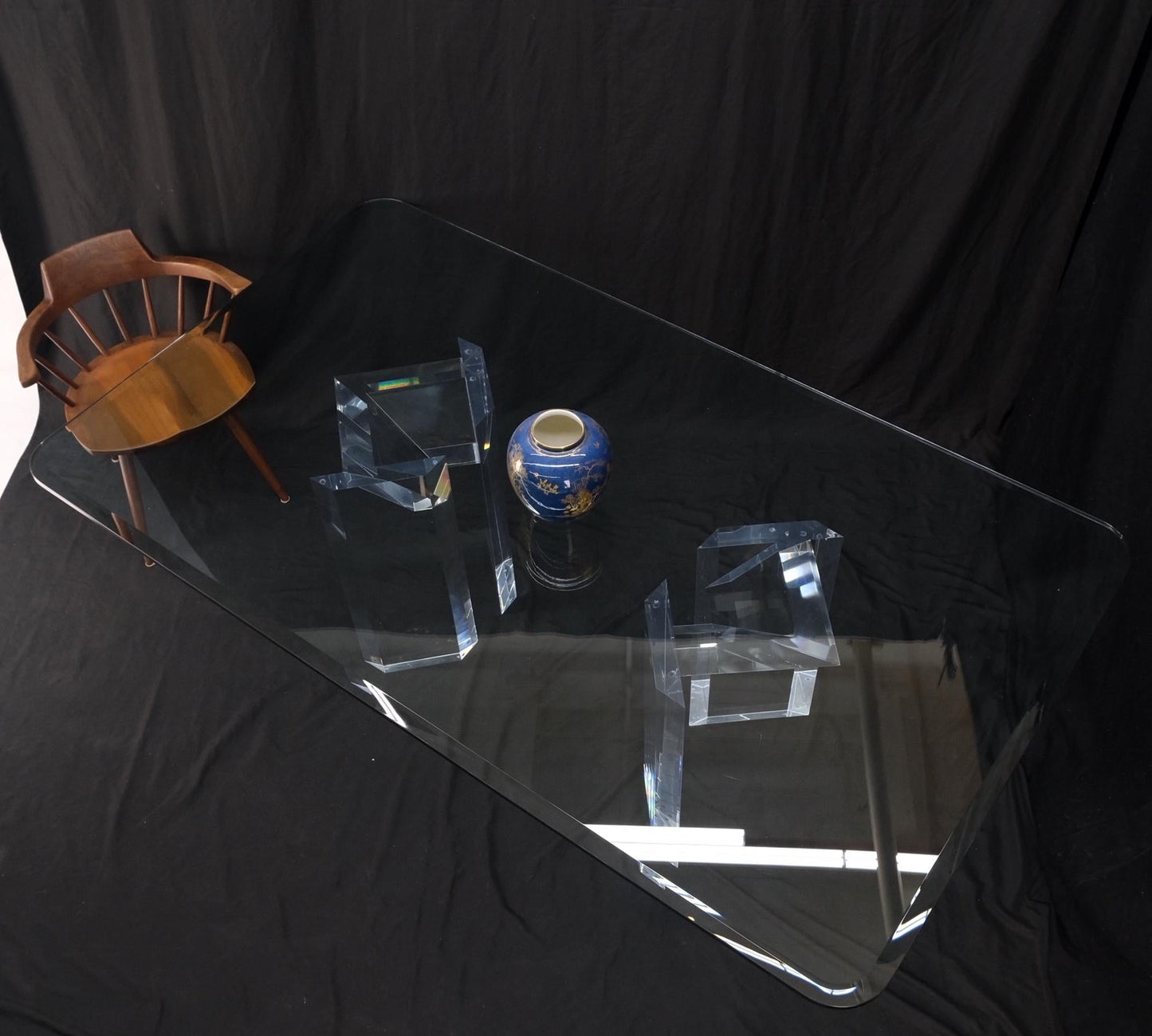 EstablishedLines Magnificent Lucite Pedestals Base Glass Top Dining Conference Table 7' Long