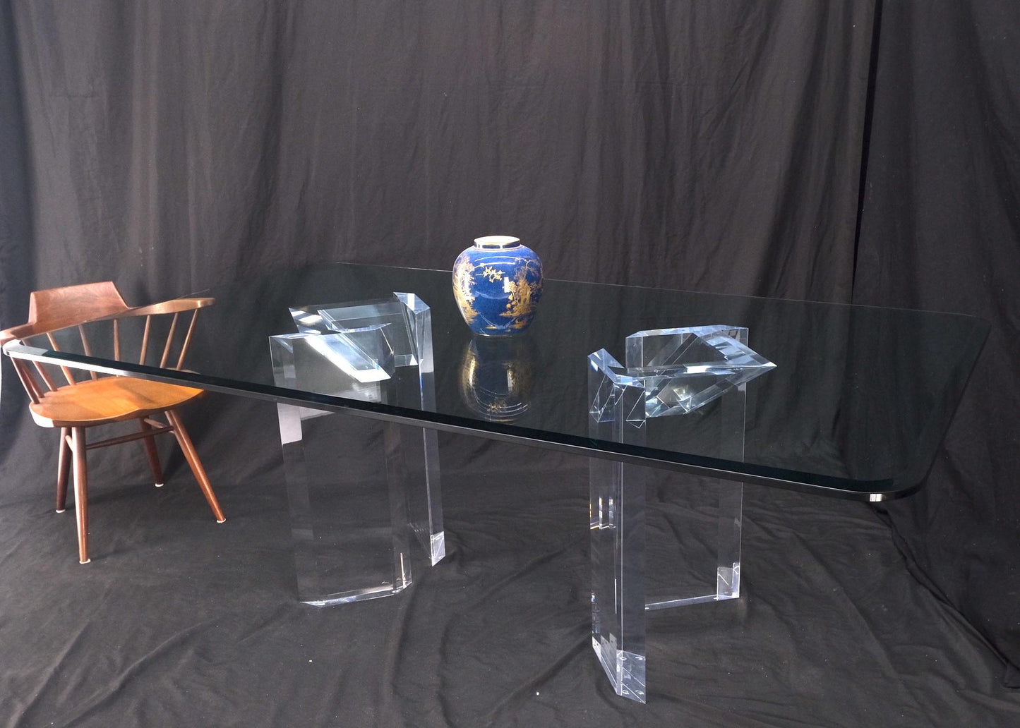 EstablishedLines Magnificent Lucite Pedestals Base Glass Top Dining Conference Table 7' Long