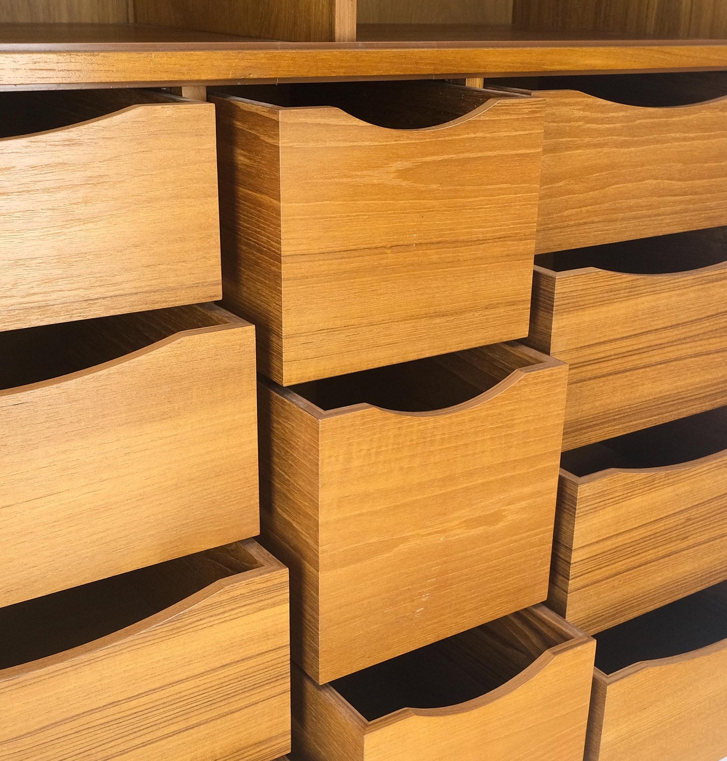 EstablishedLines Danish Teak Tambour Doors 9 Drawers Dresser High Boy Chest Credenza Cabinet MINT