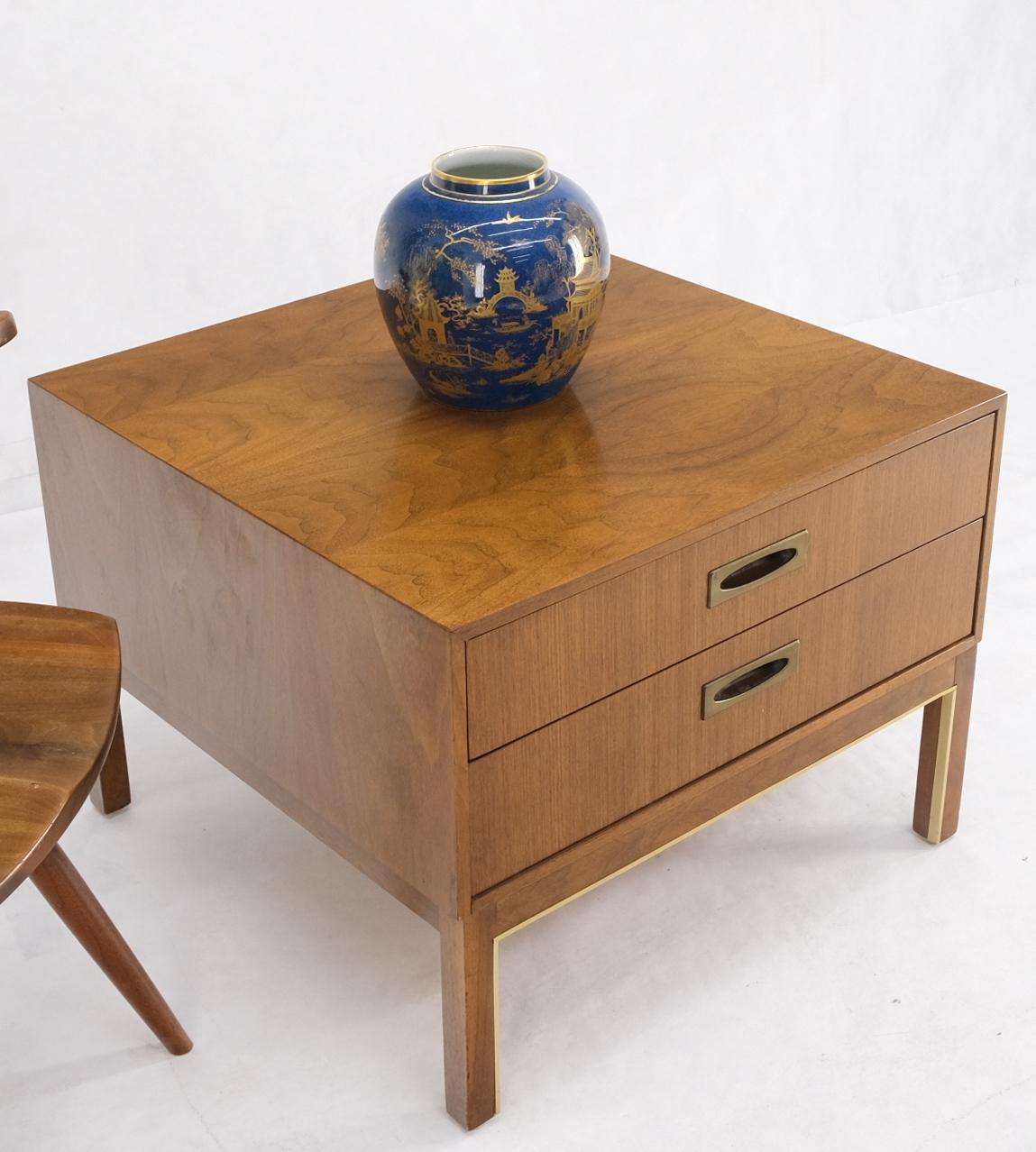 EstablishedLines Large Oversize Cube Shape Square 2 Drawers Light Walnut Nightstand Table Mint