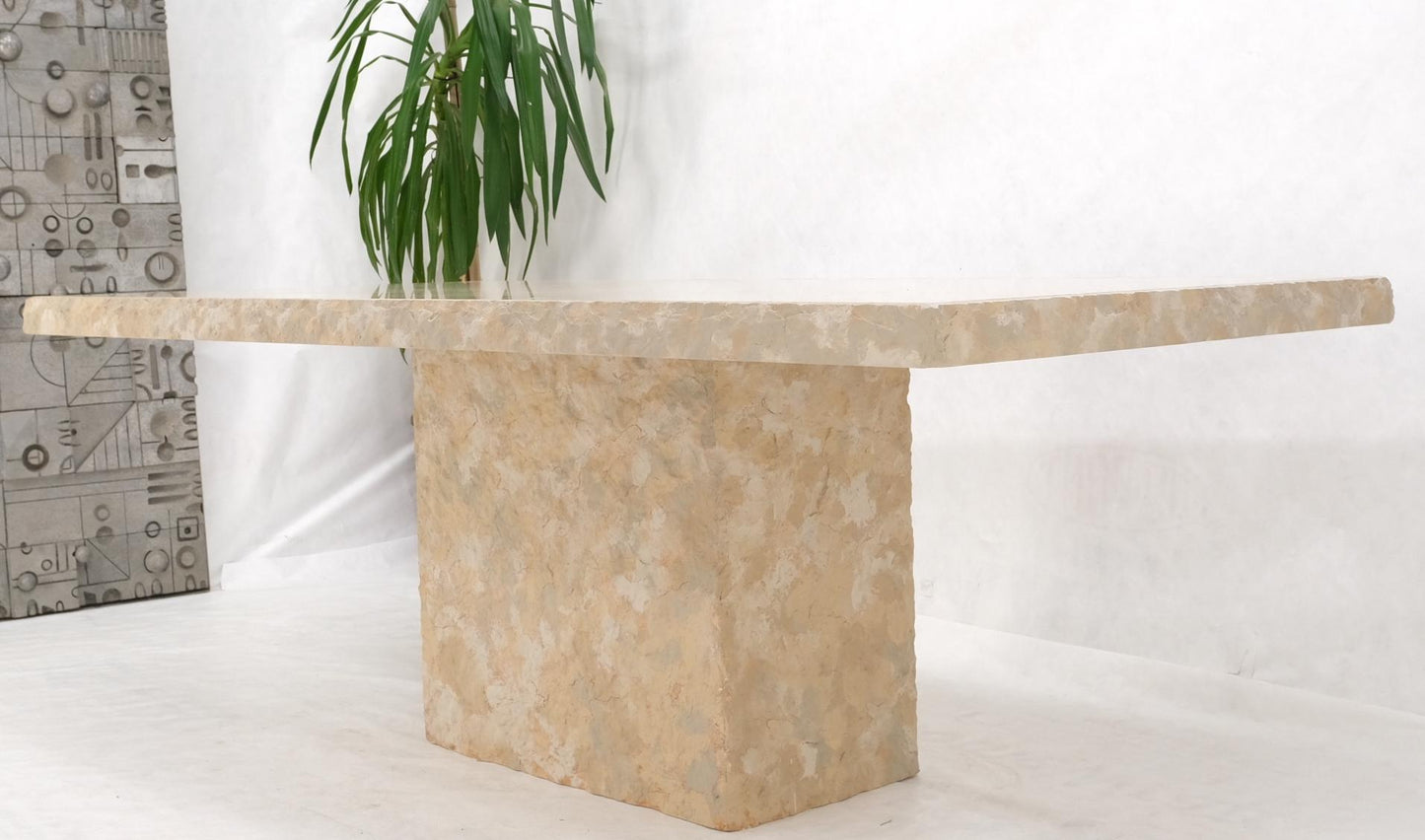 EstablishedLines Single Pedestal Rectangle Travertine "Live" Edge Dining Conference Table Italy