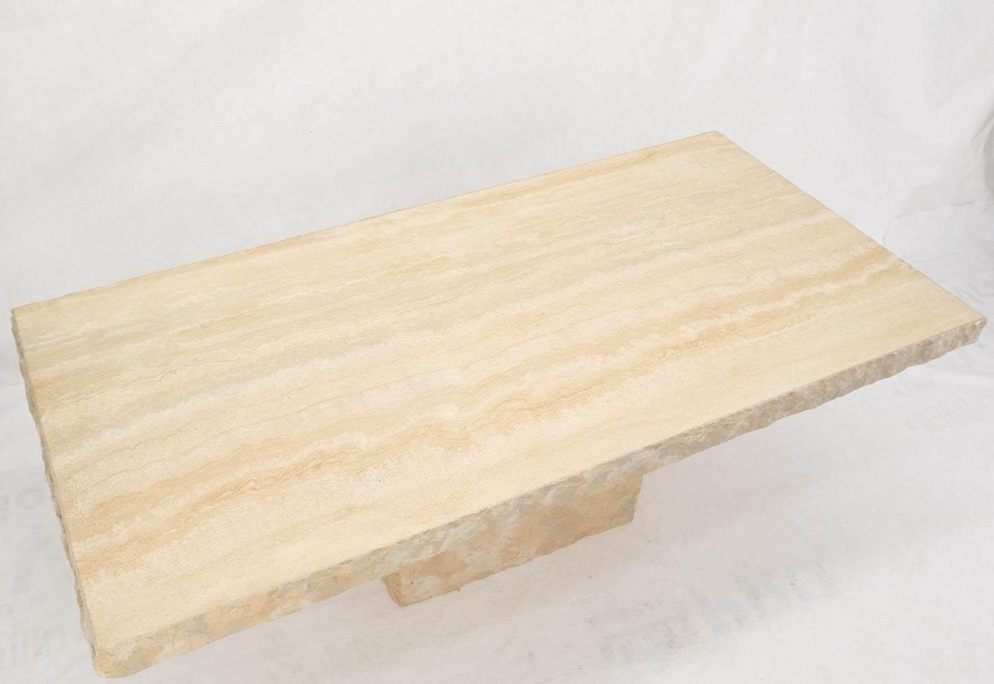 EstablishedLines Single Pedestal Rectangle Travertine "Live" Edge Dining Conference Table Italy