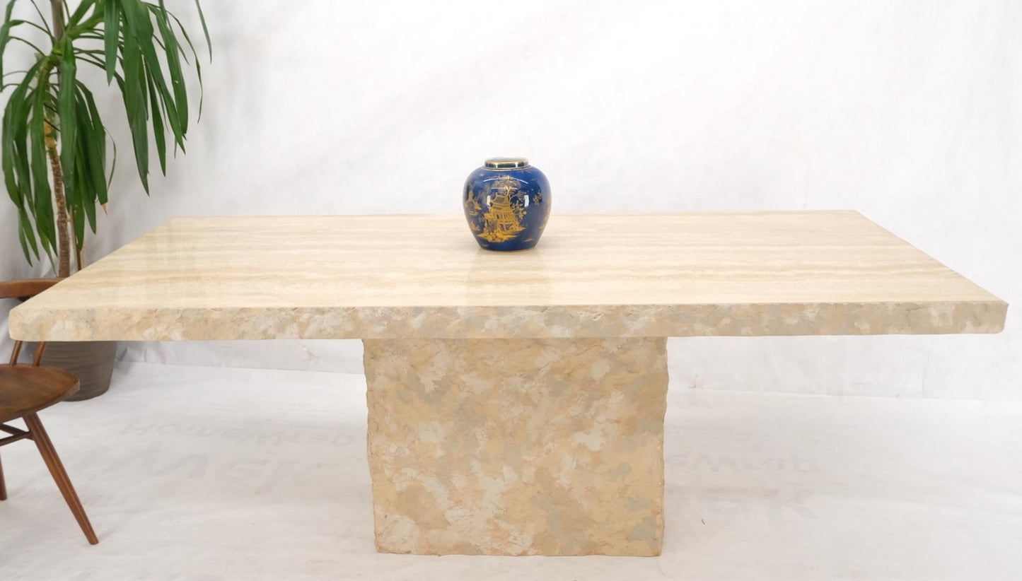 EstablishedLines Single Pedestal Rectangle Travertine "Live" Edge Dining Conference Table Italy