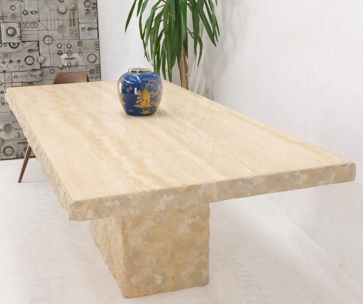 EstablishedLines Single Pedestal Rectangle Travertine "Live" Edge Dining Conference Table Italy