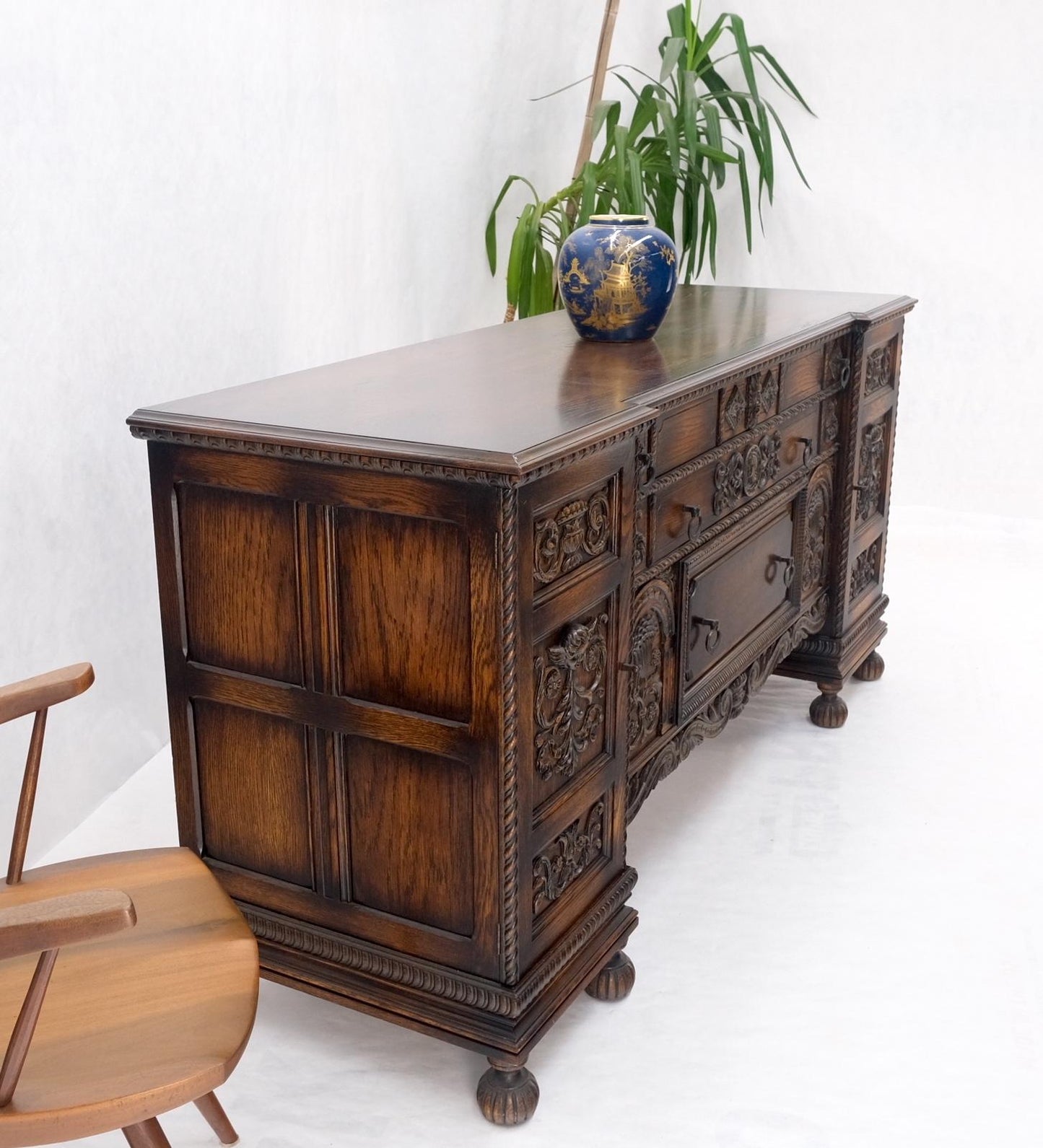 EstablishedLines Jacobean Fine Carved Oak Sideboard Credenza Buffet Cabinet Mint