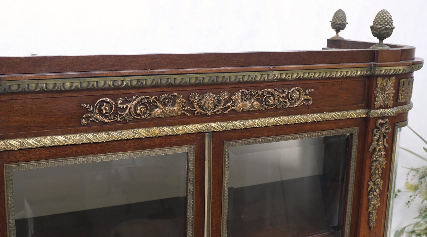 EstablishedLines Late 19th Century Gilt Bronze Mounted Ormolu Vitrine Cubboard Curved Glass