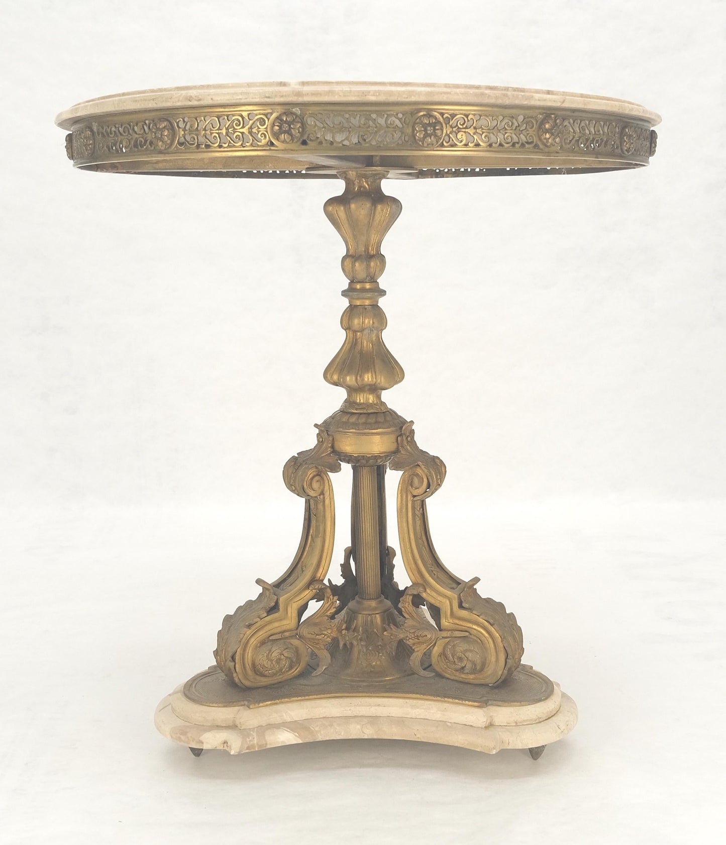 EstablishedLines Marble & Bronze Base Fine Gueridon Side End Lamp Stand Mint