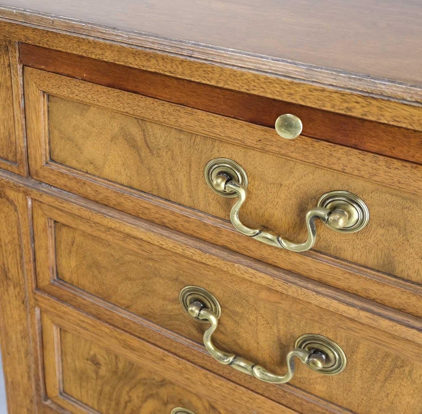 EstablishedLines Large Deep Walnut 9 Drawers Partners Style Antique Desk Brass Pulls Table Mint