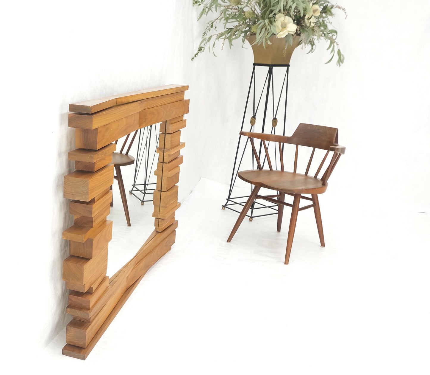 EstablishedLines Light Solid Walnut Arts and Crafts Style Mid-Century Modern Wall Mirror Mint!