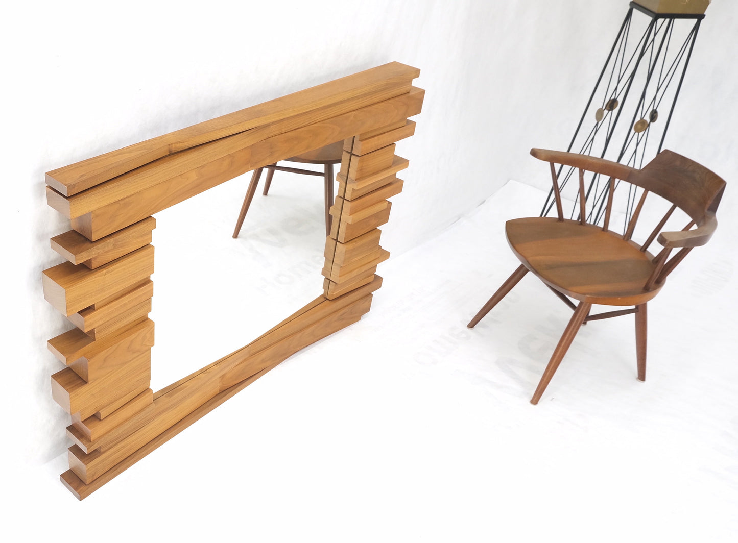 EstablishedLines Light Solid Walnut Arts and Crafts Style Mid-Century Modern Wall Mirror Mint!