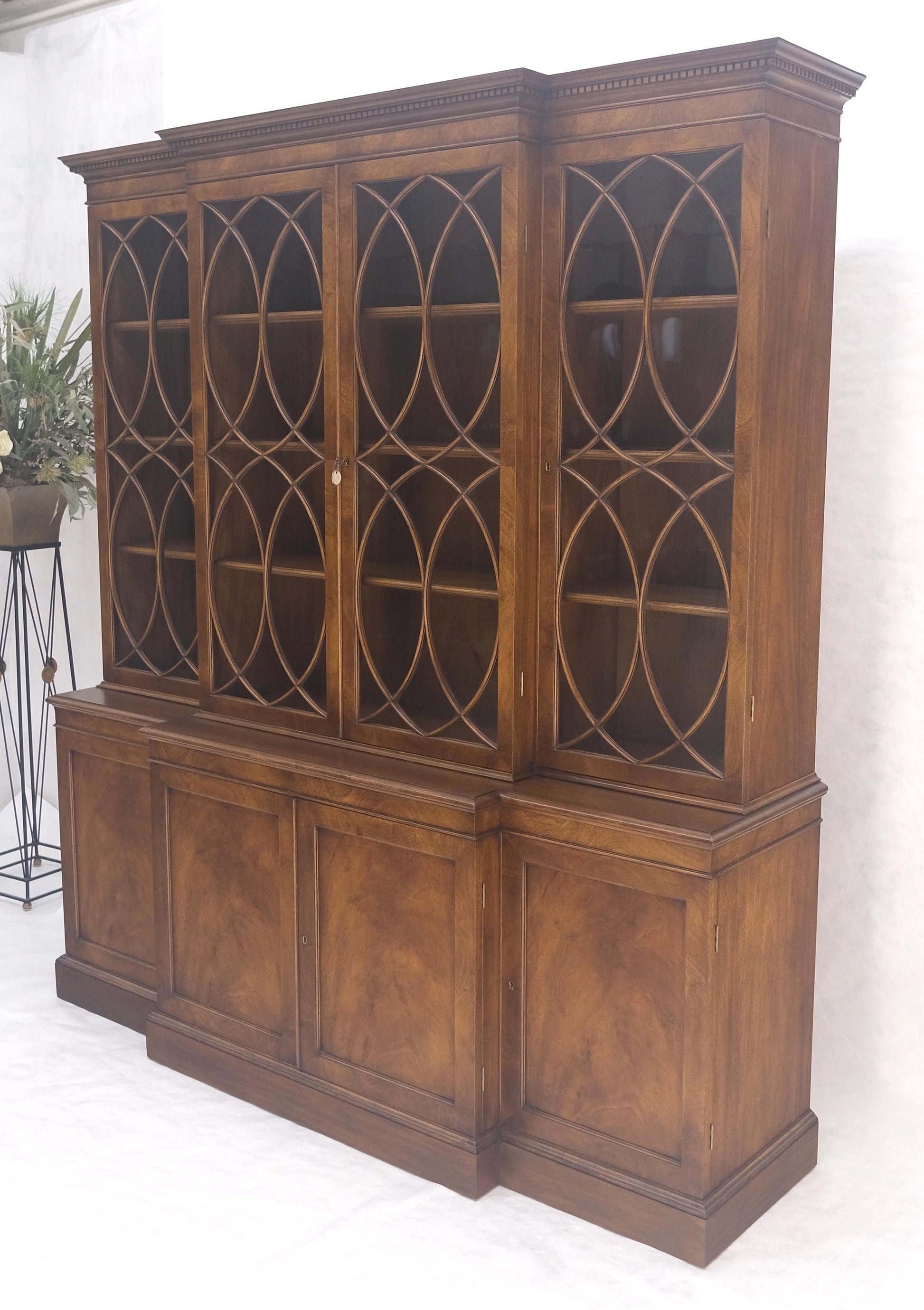 EstablishedLines Large Wide Mahogany Individual Bubble Glass Panes Doors Breakfront China Cabinet